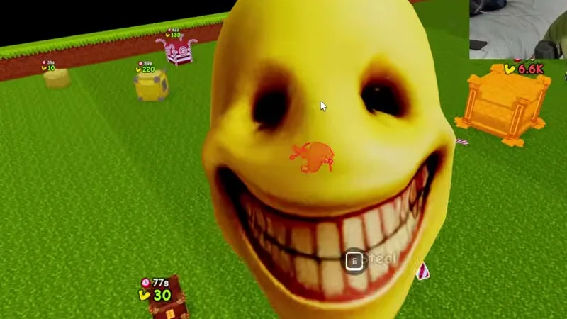 The moment of contact during the 100% event: Verity’s face fills the screen while a Steal prompt still floats on the field behind it